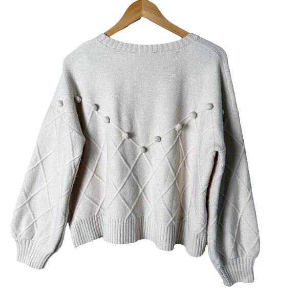Tuckernuck Pomander Place Pam Pom Pom Argyle Sweater in Cream, Size Large - Picture 8 of 11